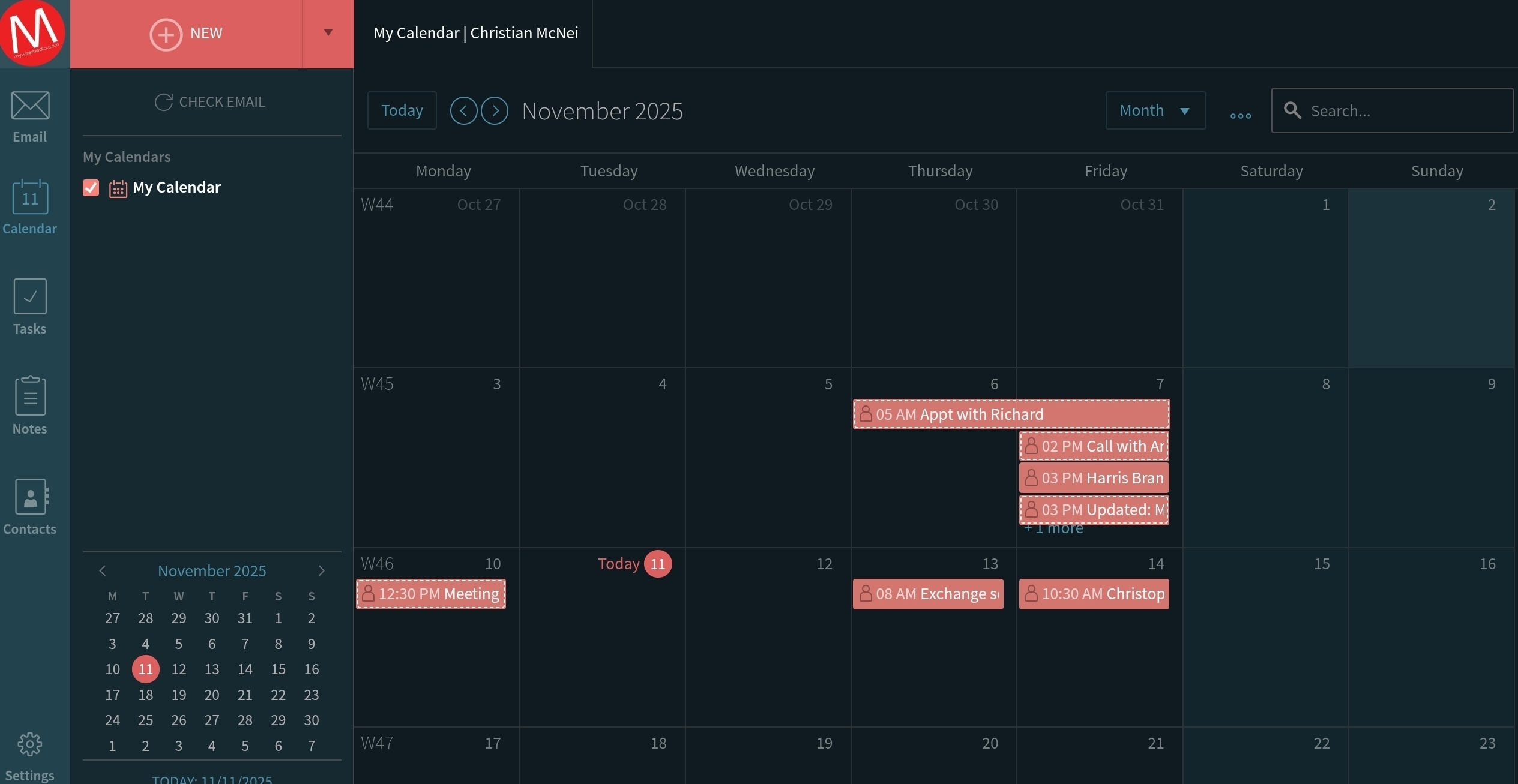 Calendar View with Events